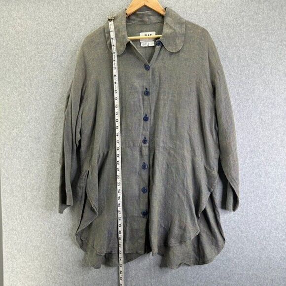 Vintage FLAX Small Linen Tunic Top Blouse Button Front Collared Lagenlook Flowy - Picture 10 of 16